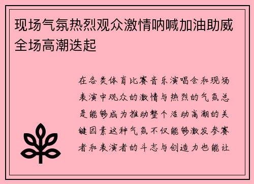现场气氛热烈观众激情呐喊加油助威全场高潮迭起