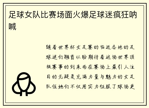 足球女队比赛场面火爆足球迷疯狂呐喊