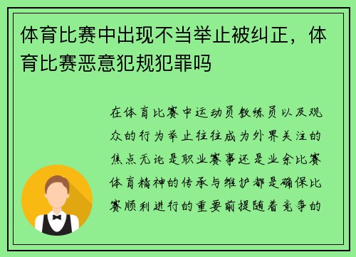 体育比赛中出现不当举止被纠正，体育比赛恶意犯规犯罪吗