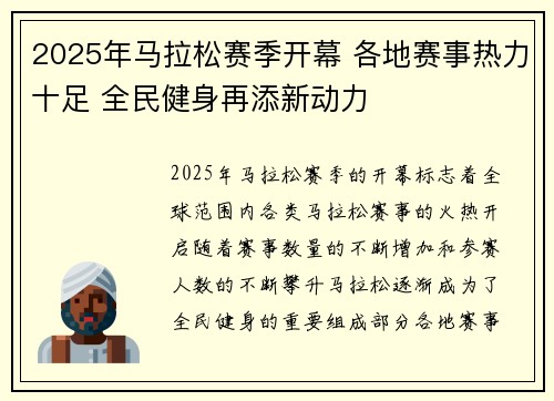 2025年马拉松赛季开幕 各地赛事热力十足 全民健身再添新动力