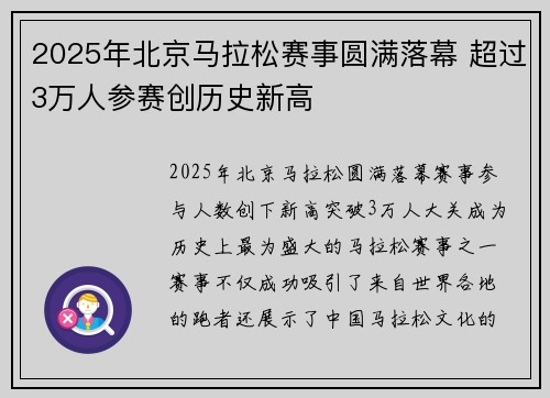 2025年北京马拉松赛事圆满落幕 超过3万人参赛创历史新高