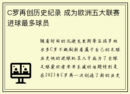 C罗再创历史纪录 成为欧洲五大联赛进球最多球员