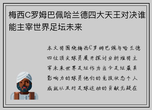 梅西C罗姆巴佩哈兰德四大天王对决谁能主宰世界足坛未来