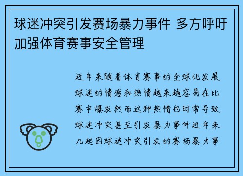 球迷冲突引发赛场暴力事件 多方呼吁加强体育赛事安全管理